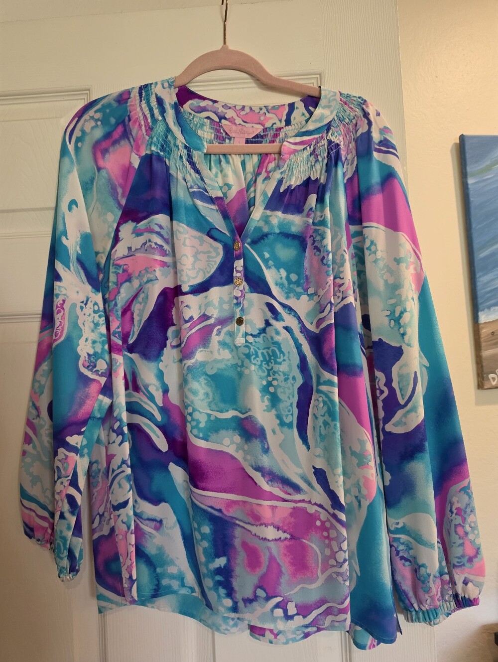 Euc Lilly Pulitzer L Elsa Silk Blouse